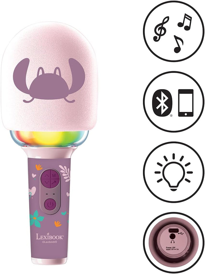 Lexibook, Disney Stitch Angel, Karaoke-Mikrofon Angel – Mikrofon mit Sound- und Lichteffekten, Pink,