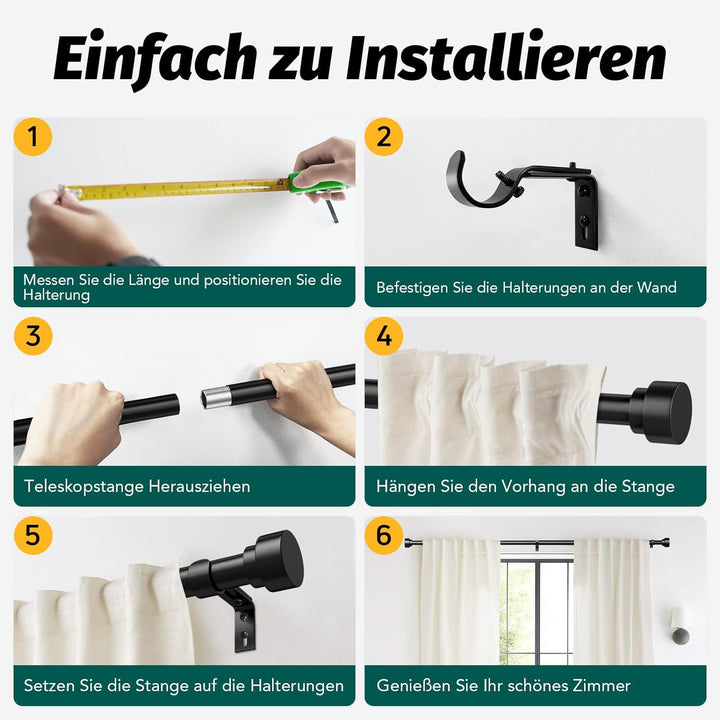 Schwarz Vorhangstange Ausziehbar Gardinenstange Curtain Rod Gardinenstangen für Fenster Outdoor (Sch