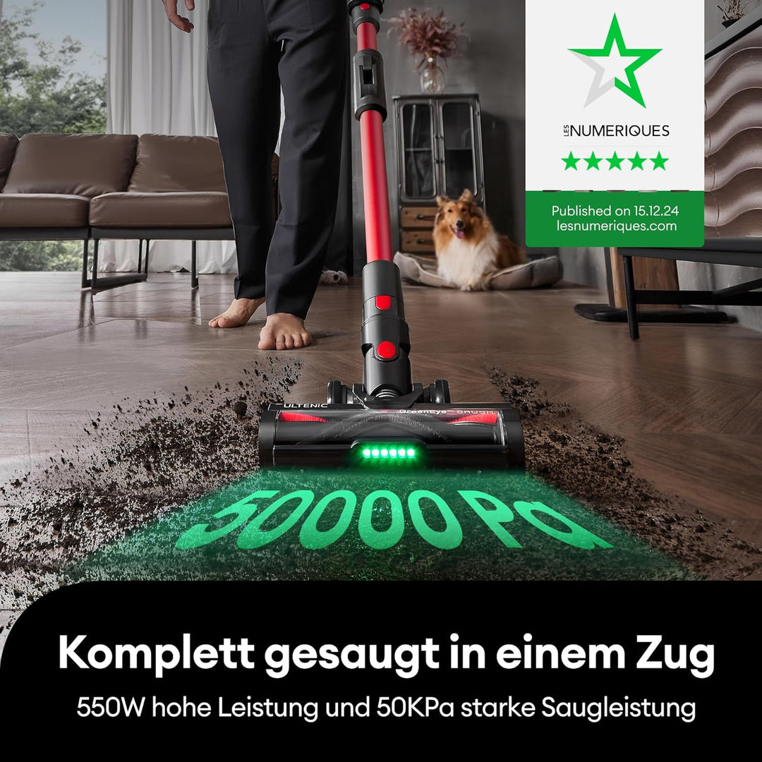 Ultenic U16 Flex Akku Staubsauger Kabellos 550W/45 Kpa, 60 Min Laufzeit Akkustaubsauger mit Touchscr