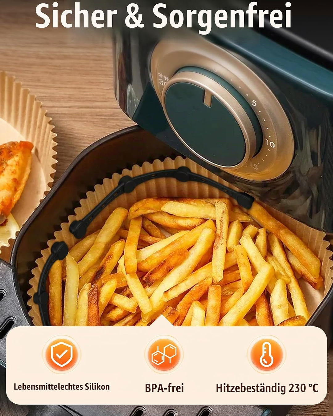 Airfryer Zubehör Set mit 4 Silikonmagneten – verhindert, dass Backpapier Lebensmittel bedeckt – inkl