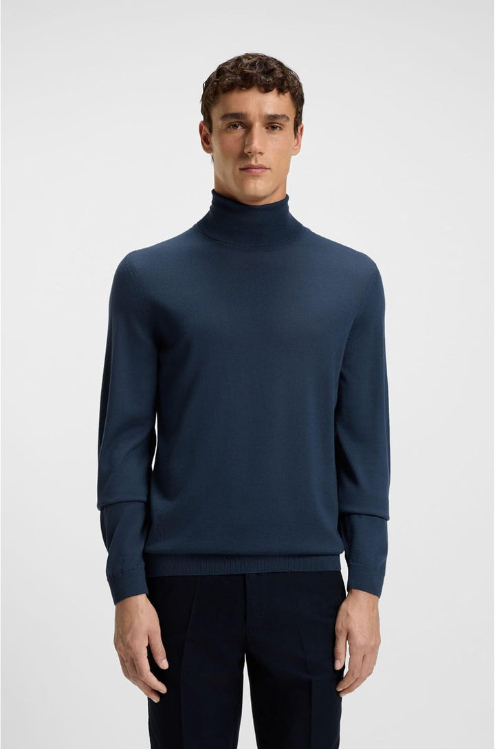 BOSS Herren Musso-P Regular-Fit Rollkragenpullover aus Merinowolle S Blau473, S Blau473