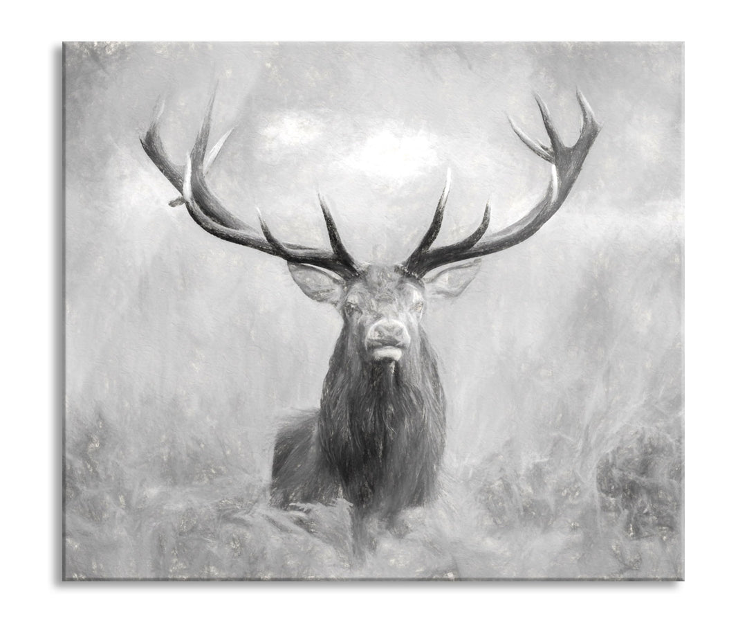 Grosser Hirsch im Feld Kunst Herdabdeckplatte & Spritzschutz aus Echtglas | Für Herd-Kochfelder | 60