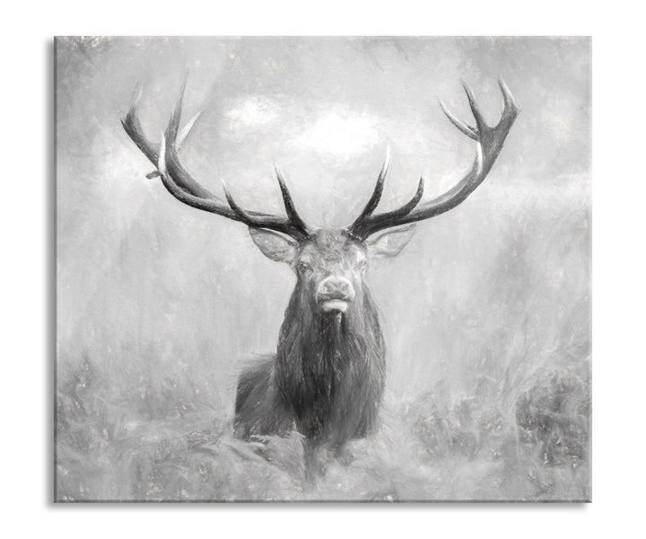 Grosser Hirsch im Feld Kunst Herdabdeckplatte & Spritzschutz aus Echtglas | Für Herd-Kochfelder | 60