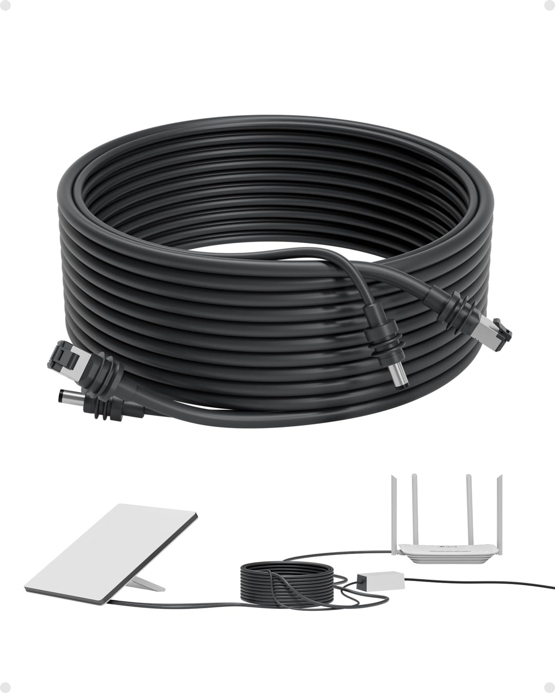 2-in-1 Power & Ethernet Cable 33ft/10m for Starlink Mini, Shielded DC Power + RJ45 Ethernet Replacem