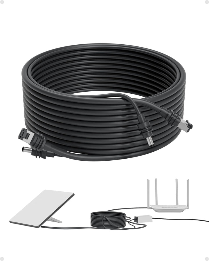 2-in-1 Power & Ethernet Cable 33ft/10m for Starlink Mini, Shielded DC Power + RJ45 Ethernet Replacem