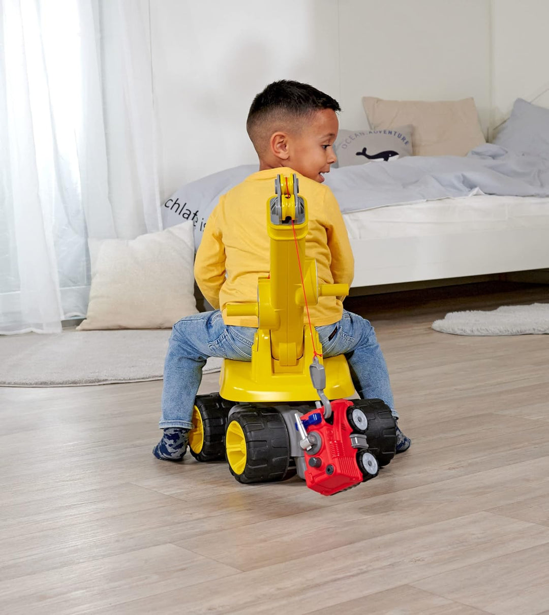 BIG - Power-Worker Maxi-Kran (gelb) - grosser Spielzeug-Kran mit Seilwinde und ausfahrbarem Kran-Arm
