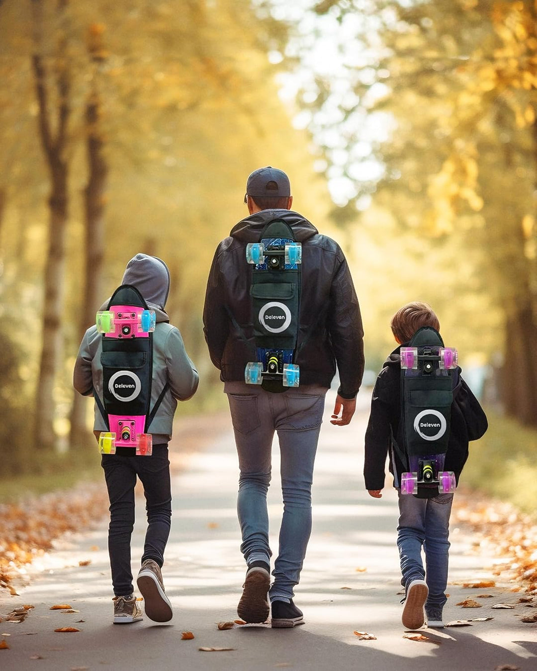 Deleven Skateboard mit Tragetasche, LED Rollen, Skate Tool und ABEC 7 Lager - Kinder Erwachsene Anfä