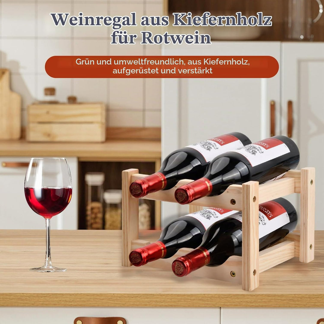 Holz Weinregal, 3 Etagen 6 Flaschen Wein Flaschenregal Aufbewahrungy Halter, Wein Flaschenhalter, We