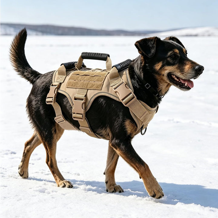 Taktisches Hundegeschirr Nylon reflektierend für grosse Hunde (Khaki) | Robustes Hundegeschirr Aus N