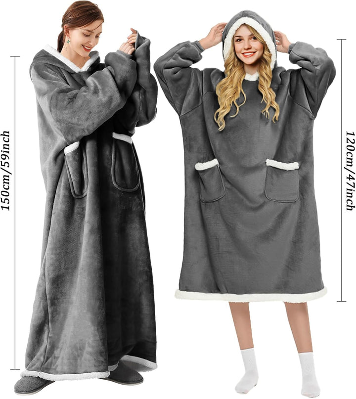 FEELJAM Decke mit Ärmel Pullover kuscheldecke mit Kapuze Grau - Decke Hoodie, Kuscheldecke mit Ärmel