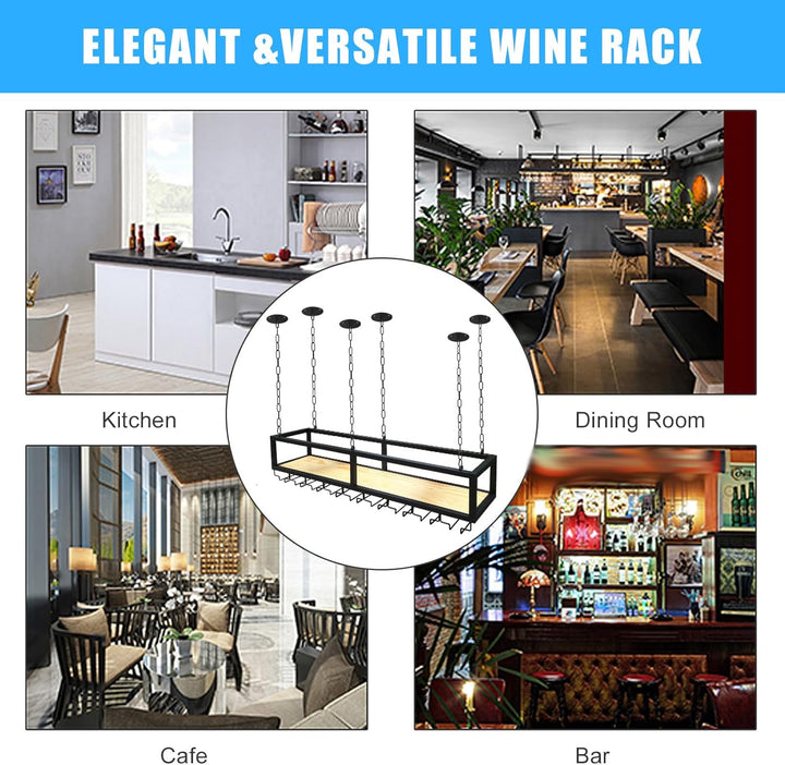 Deckenregal Weinregal mit Glashalter, Hängend Metall Weinflaschenhalter, Industrielle Decke Weinrega