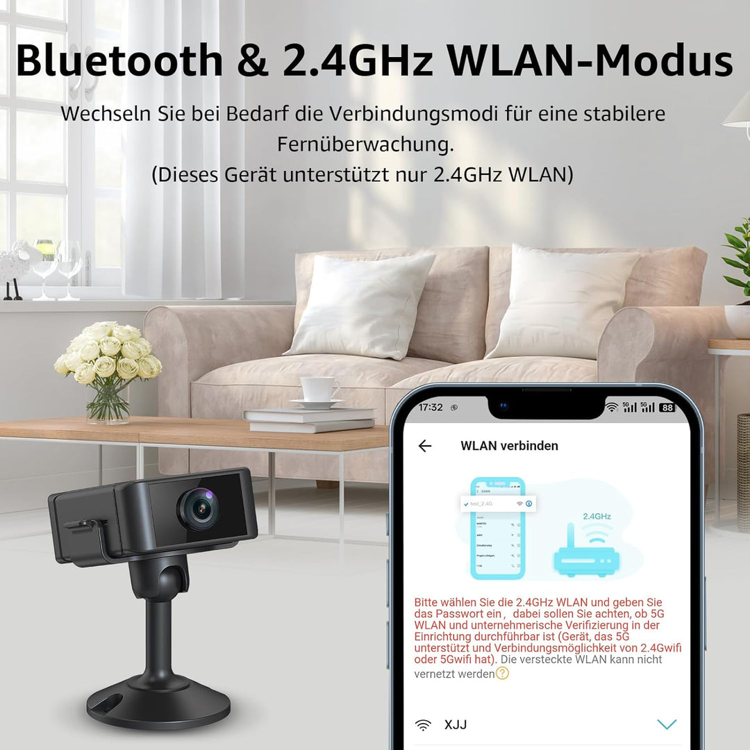 Mini Kamera, 4K HD WLAN Überwachungskamera Innen Für Live Übertragung Handy APP, WiFi Camera Nachtsi