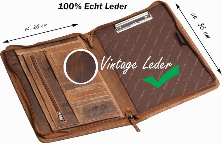 Greenburry Leder Schreibmappe A4 Braun, Braun