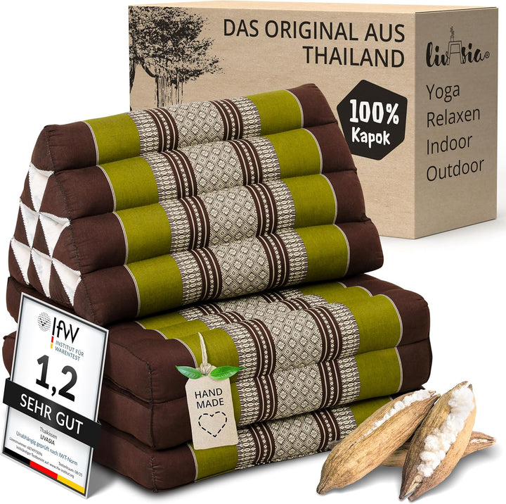 livasia Thaikissen mit 3 Auflagen, Dreieckskissen mit Klappmatratze, Keilkissen Kapok, Rückenkissen