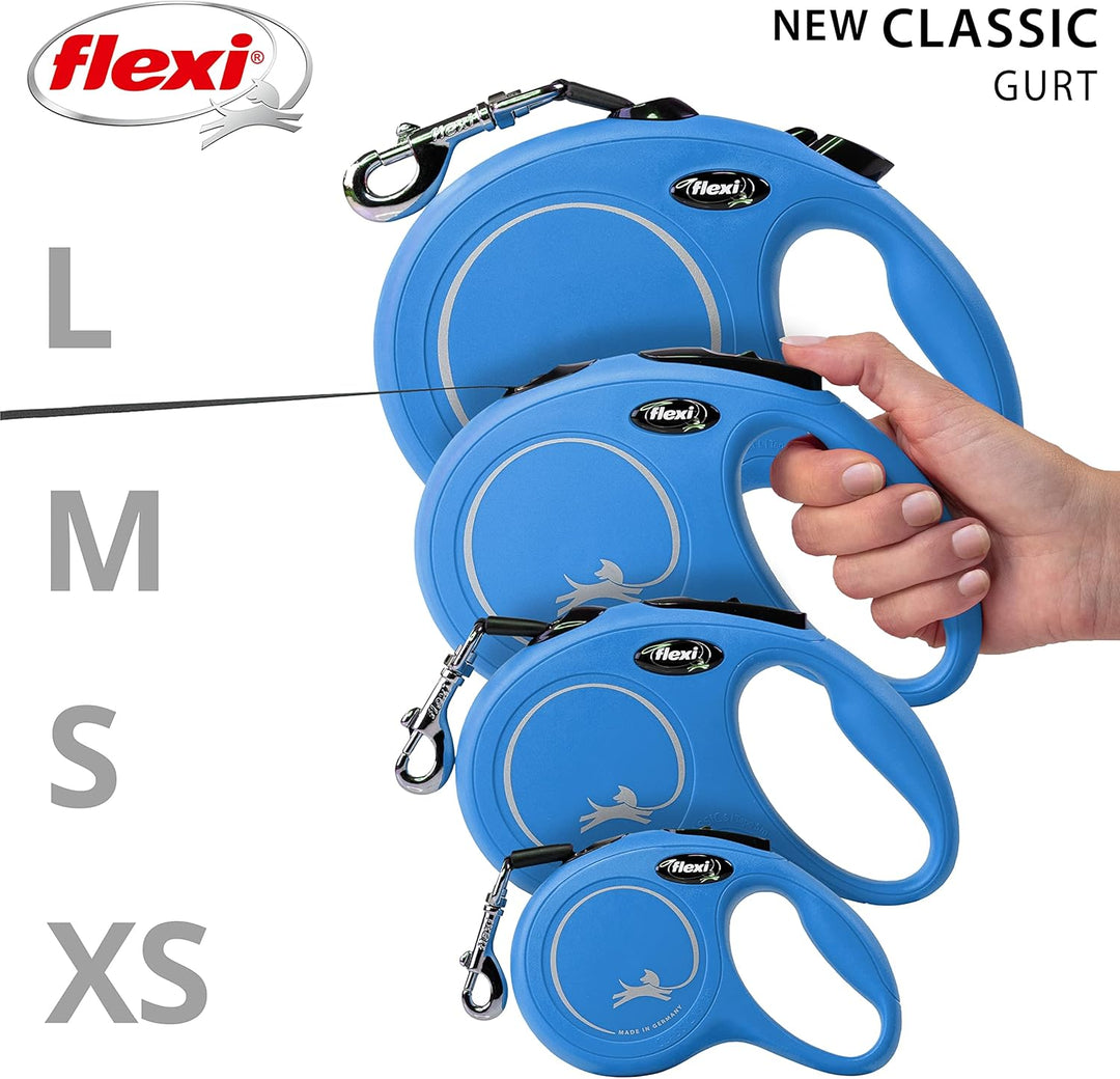 flexi® Classic S Gurt 5 m blau, Roll-Leine für Hunde bis 15 kg, S