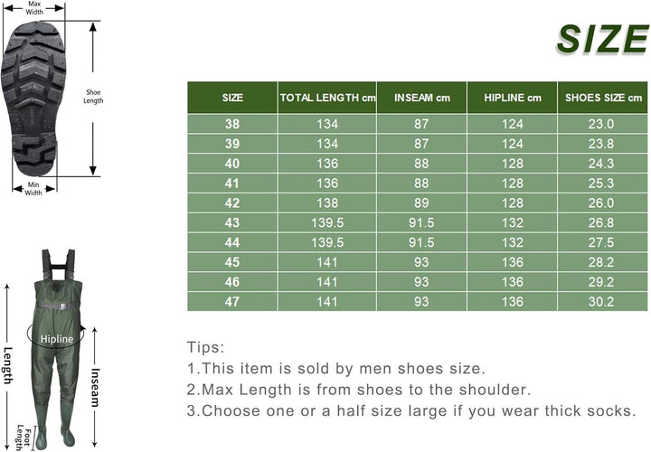 Croch Wathose für Herren Damen Anglerhose Wasserdicht PVC Nylon mit Gummi Watstiefel Grösse 38-47 Pe