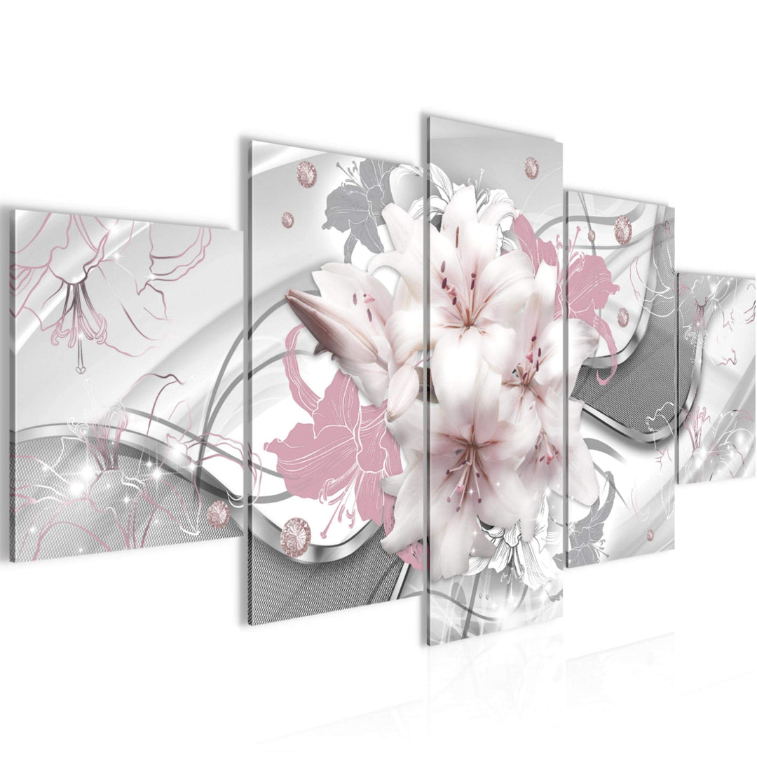 Runa Art Bild Wohnzimmer Schlafzimmer Blumen Lilien 5 Teilig Abstrakt Rosa Grau Wandbilder auf Vlies