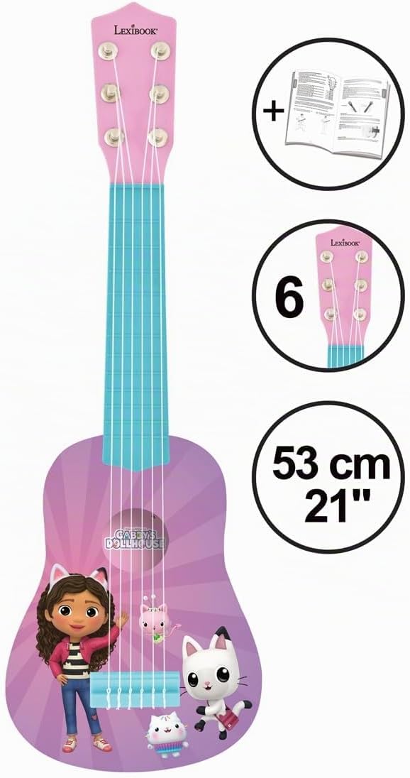 Lexibook, Gabby's Dollhouse, Meine erste Kinder-Gitarre, 6 Nylonsaiten, 53 cm, Inklusive Anleitung,