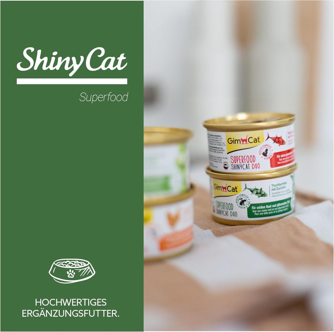 GimCat Superfood ShinyCat Duo Thunfisch mit Zucchini - Katzenfutter mit saftigem Filet ohne Zuckerzu