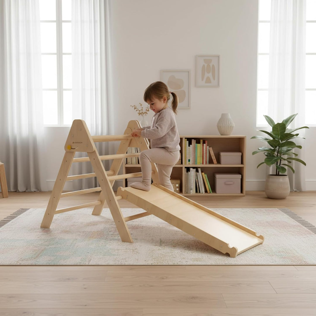 Deryan Luxe Dreieck, faltbar, mit Rampe und Eichhörnchenkäfig/Rutsche – Montessori Gym Möbel aus Hol