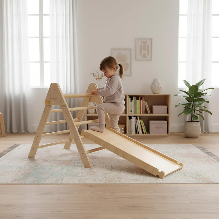 Deryan Luxe Dreieck, faltbar, mit Rampe und Eichhörnchenkäfig/Rutsche – Montessori Gym Möbel aus Hol