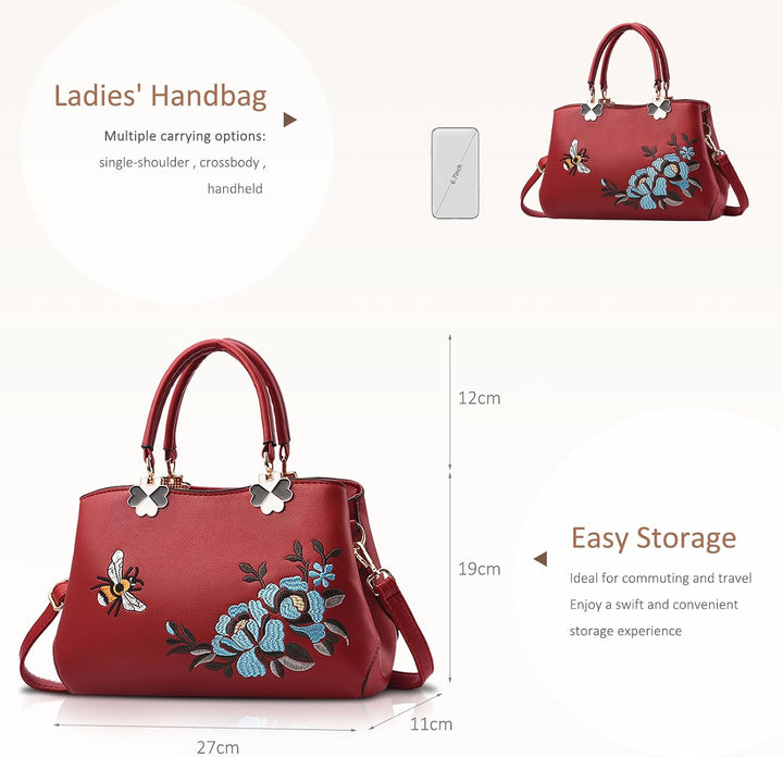 NICOLE&amp;DORIS Handtaschen Damen Mode Schultertasche Geldbörse Retro Umhängetasche Frau Tote Stickerei