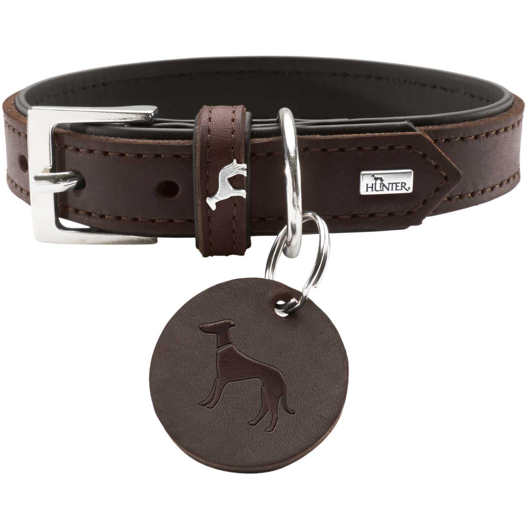 HUNTER LARVIK Hundehalsband, Leder, schlicht, elegant, komfortabel, 60 (M-L), dunkelbraun/schwarz du