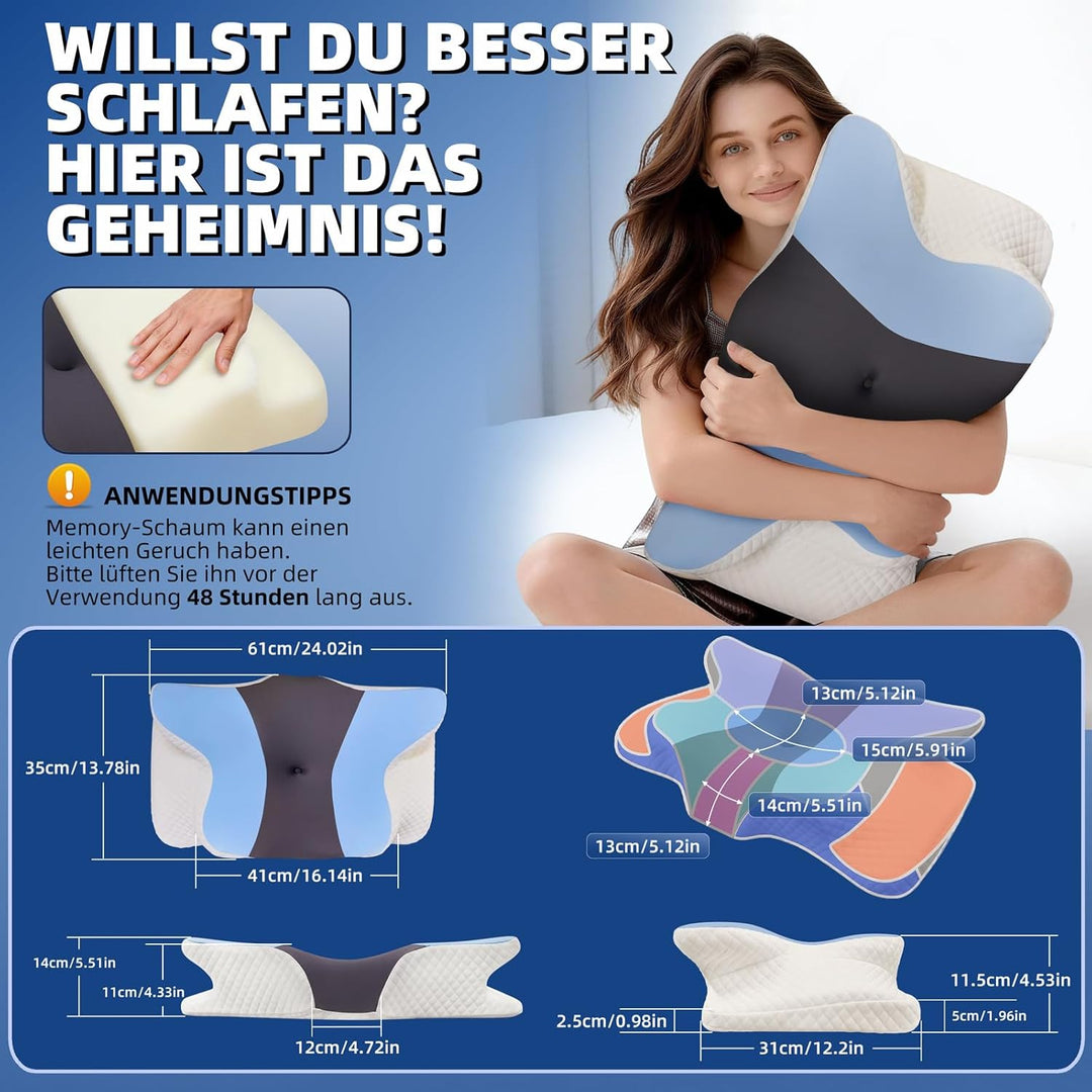 Nackenkissen Kopfkissen Mit Memory Foam - Orthopädische Schmetterlingsform Für Seitenschläfer, Abneh