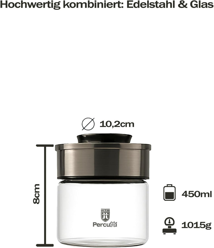 BURI Vorratsglas Vakuumglas 3er Set 450ml | Vorratsdosen Glas mit Edelstahl Deckel & Vakuum Klick-Me