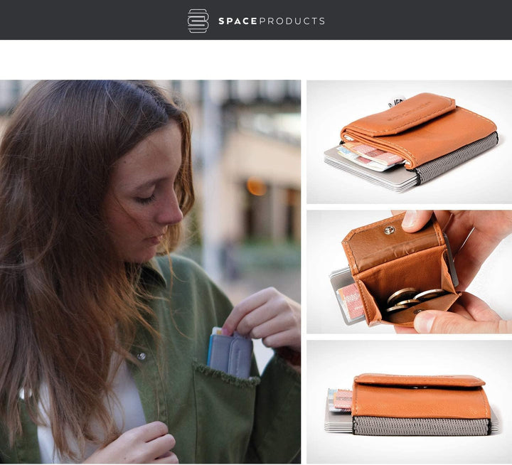 Space Wallet Space Products ® Mini Geldbörse für Damen & Herren I Sehr kleines Echtleder Wallet/Port