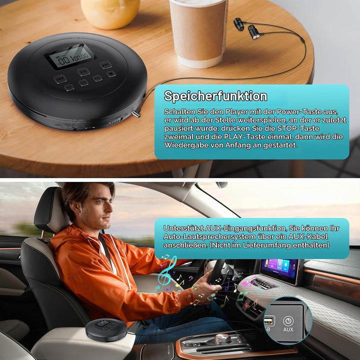 Gueray CD Player Tragbar CD Player Kinder CD Player HiFi Tragbarer CD Player Discman mit Kopfhörer L