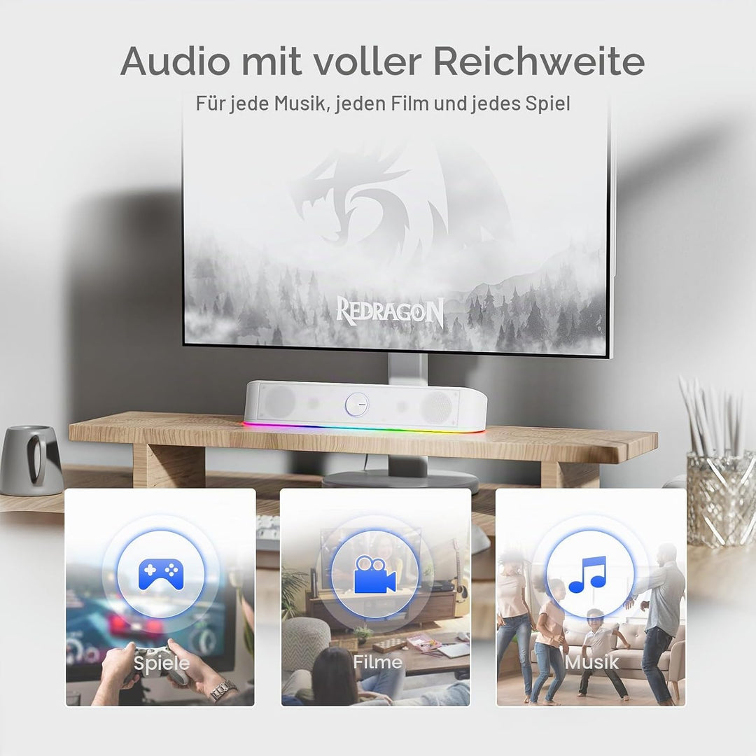 Redragon GS560 Adiemus RGB Desktop-Soundbar, 2.0-Kanal-Computerlautsprecher mit dynamischer Lichtlei