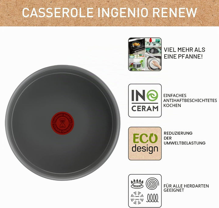 Tefal Ingenio Renew L2603002 Stieltopf, 20 cm, Keramikbeschichtung, antihaftbeschichtet, recycelt, g