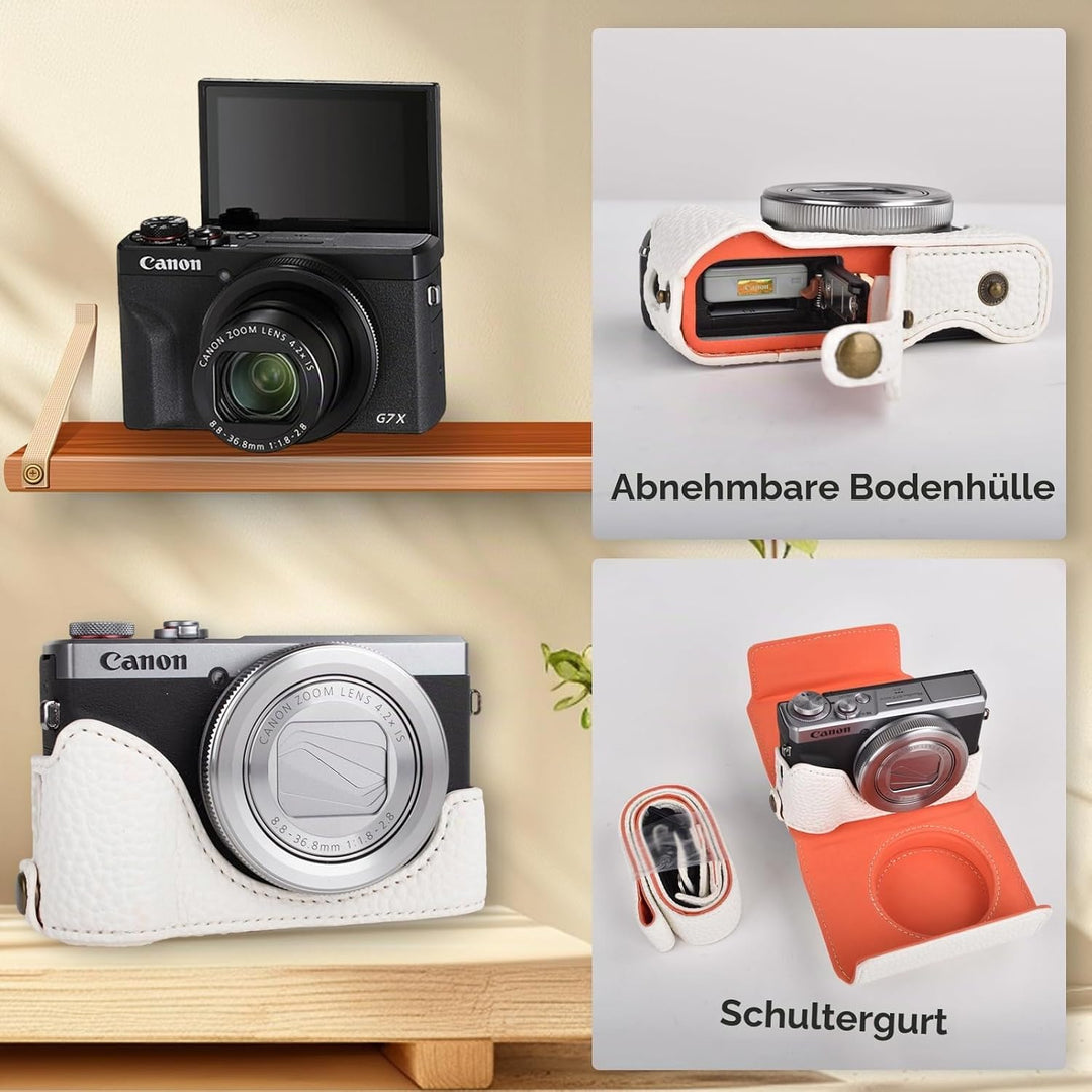 Rieibi G7 X G7X II G7X III Hülle, Vintage Leder Kameratasche für Canon PowerShot G7X G7X Mark II G7X