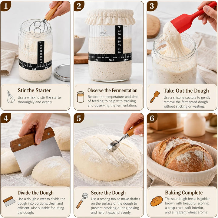 20-Teilig Sauerteig Starter Set mit 2 Gärkörbchen,Natürlicher Rattan Gärkorb Brot Set,Komplettes Bro