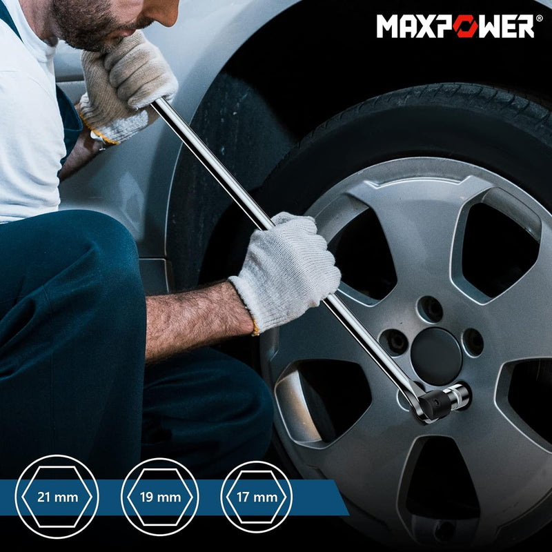 MAXPOWER 450mm Breaker Bar 1/2 zoll Gelenkgriff mit 17 mm/19 mm/21 mm Steckschlüssel 125mm Erweiteru