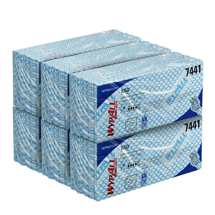 WypAll® X50 Critical Clean™ 7441, blaue, farbcodierte Reinigungstücher mit Interfold-Faltung, für kr