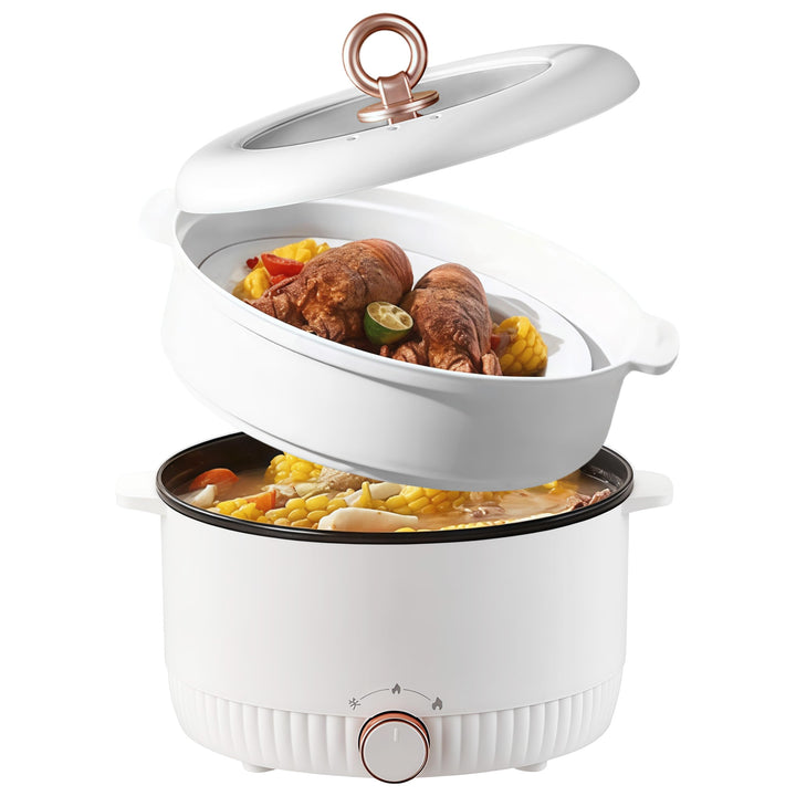 Elektrischer Hot Pot mit Dampfeinsatz, 5L Elektrische Hot Pot, 1350W Hotpot Topf, Tragbare Antihaft