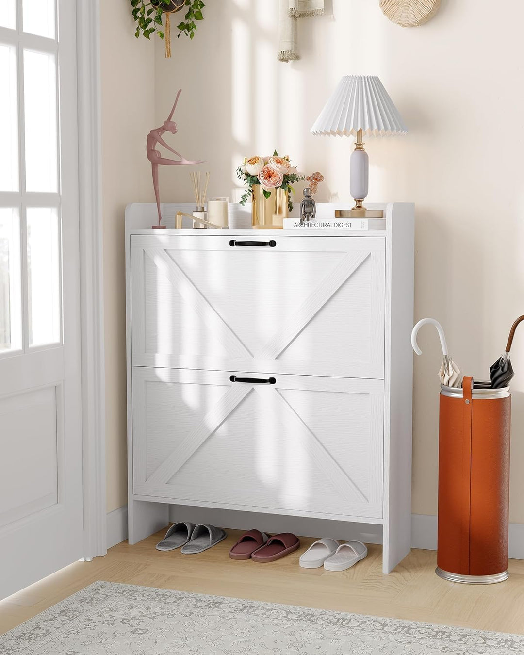 Breit 80 X24x100 Hoch cm Schuhschrank Mit 2 Klappen, Verstellbare Zweistufige Regalböden, Schmal Sch