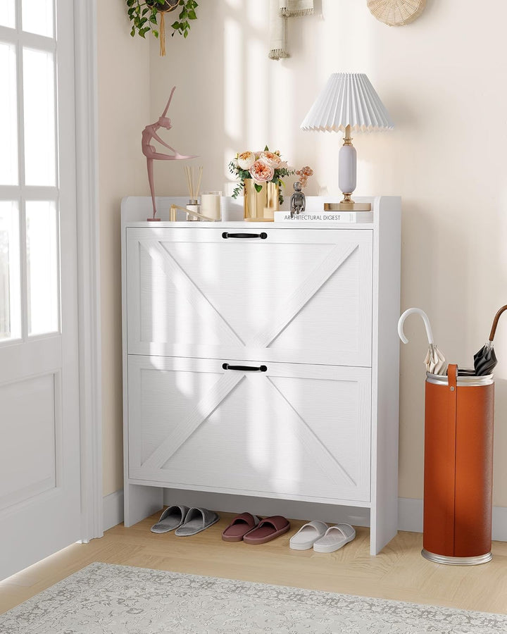 Breit 80 X24x100 Hoch cm Schuhschrank Mit 2 Klappen, Verstellbare Zweistufige Regalböden, Schmal Sch