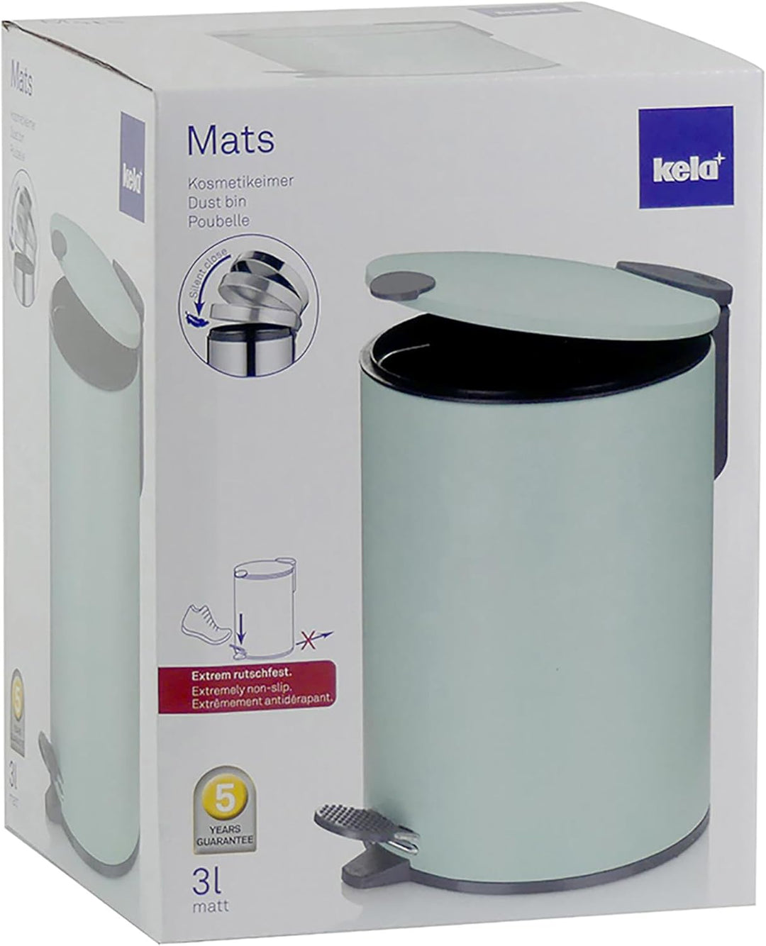 kela Kosmetikeimer 3l grün matt, Silent-Close-Deckel, Tretmülleimer Badezimmer MATS, Badmülleimer mi