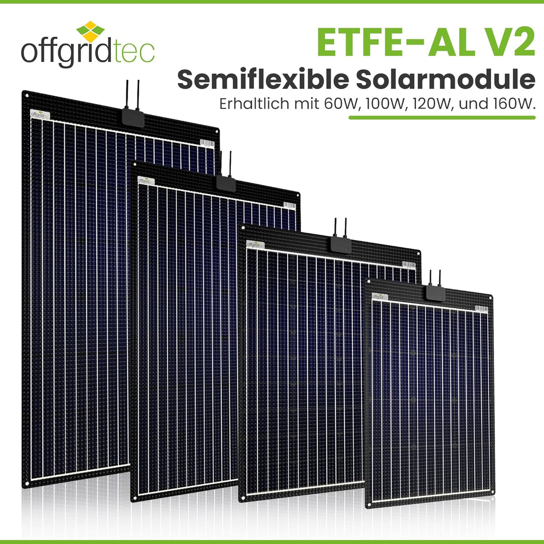 Offgridtec ETFE-AL 160W semi-flexibles 18V Solarpanel mit integrierter Aluminiumplatte V2, 160W