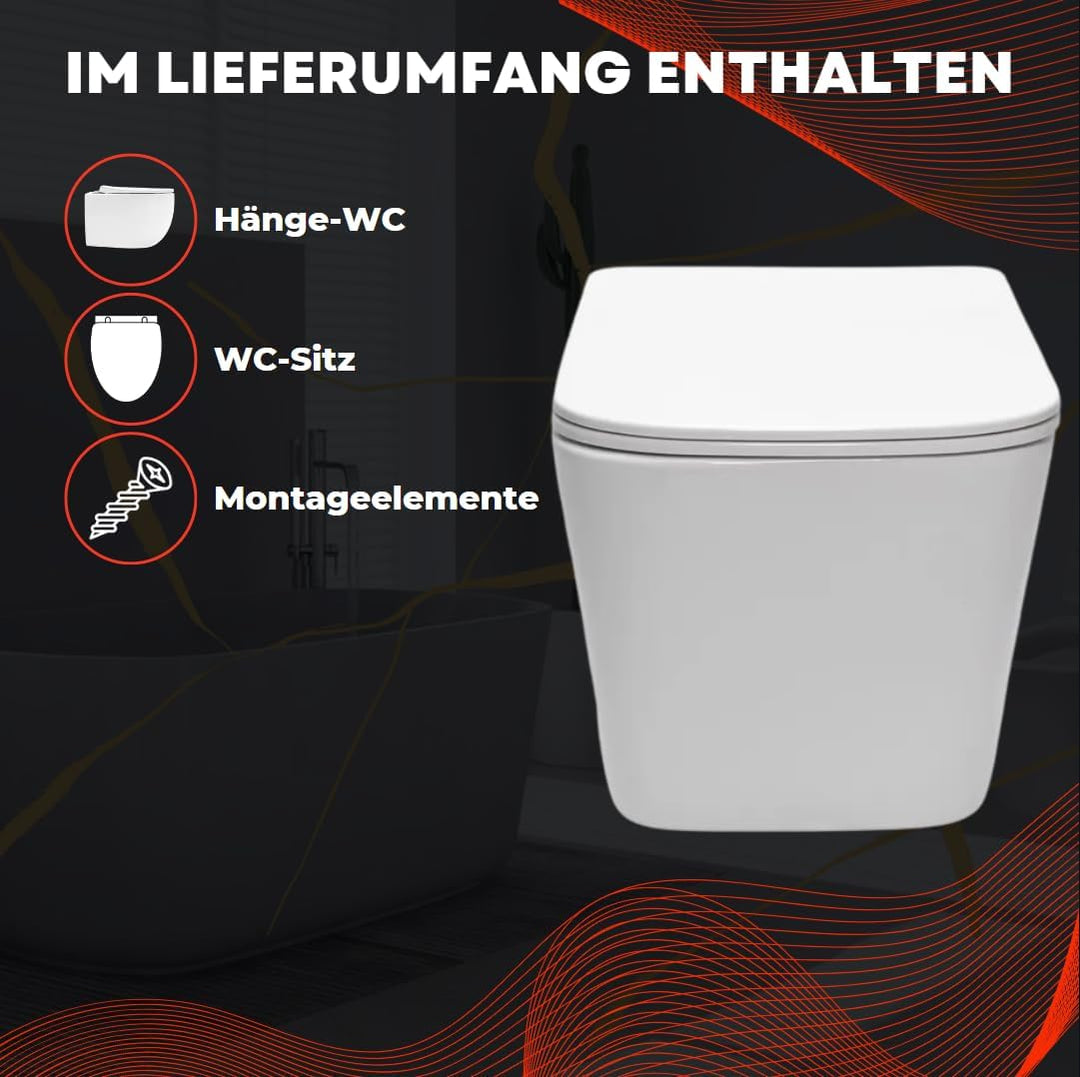 VBChome Hänge-WC Spülrandloses aus Keramik mit Toilettendeckel WC-Sitz aus Duroplast Absenkautomatik