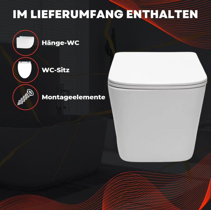 VBChome Hänge-WC Spülrandloses aus Keramik mit Toilettendeckel WC-Sitz aus Duroplast Absenkautomatik
