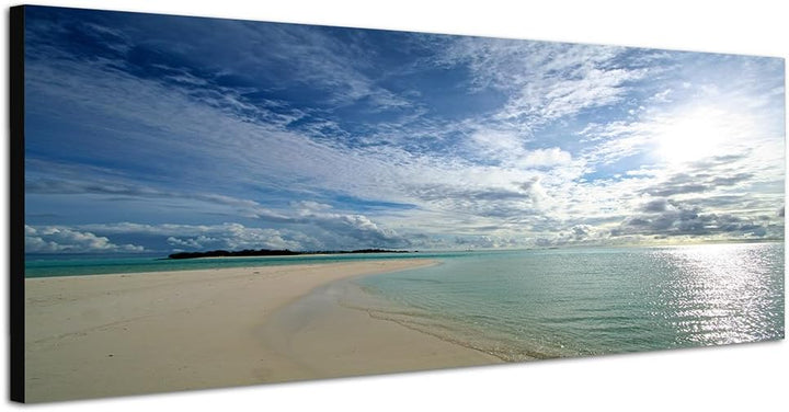 Paul Sinus Art Panoramabild auf Leinwand und Keilrahmen 150x50cm Malediven Strand Meer Wolken Sonnen