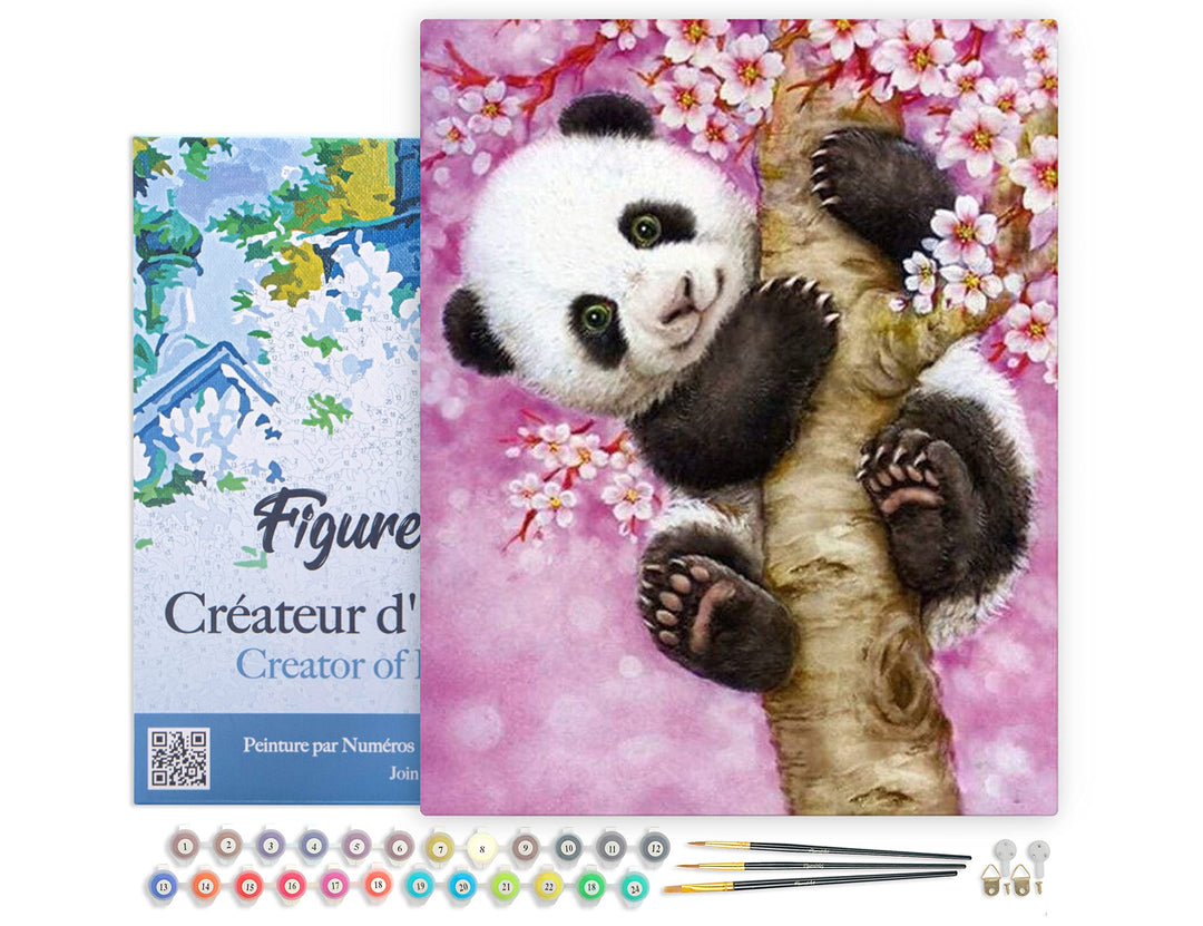 Figured'Art Malen Nach Zahlen Erwachsene Mit Rahmen Panda Baby - Paint by Numbers Basteln DIY Bastel