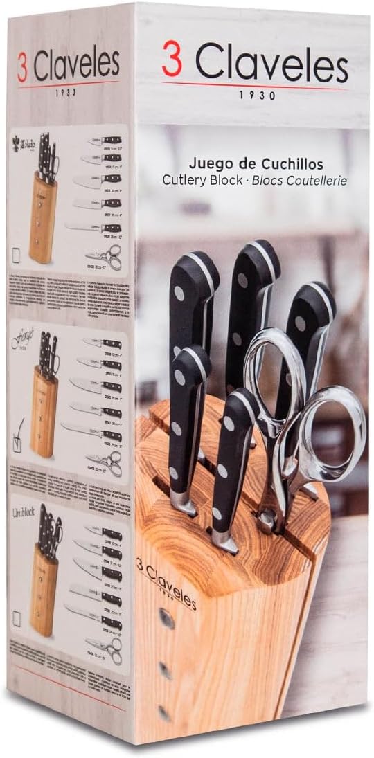 3 Claveles Küchenmesser-Set, Edelstahl, Holz, 1.25 picometer Messer-Set Toledo, Messer-Set Toledo