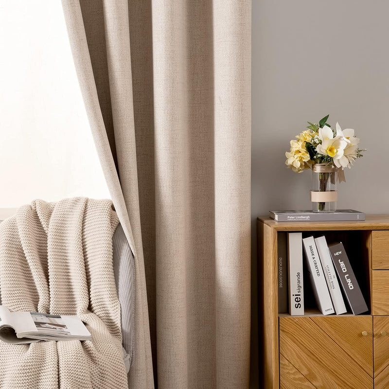 MIULEE Verdunklungsvorhänge mit ösen Gardinen Leinenoptik 2er Set 145 x 140 cm Beige Vorhang Blickdi