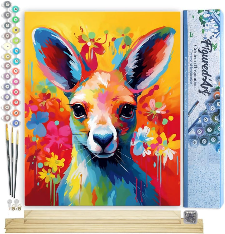 Figured'Art Malen Nach Zahlen Erwachsene Mit Rahmen Känguru Farbenfroh Abstrakt - Paint by Numbers B
