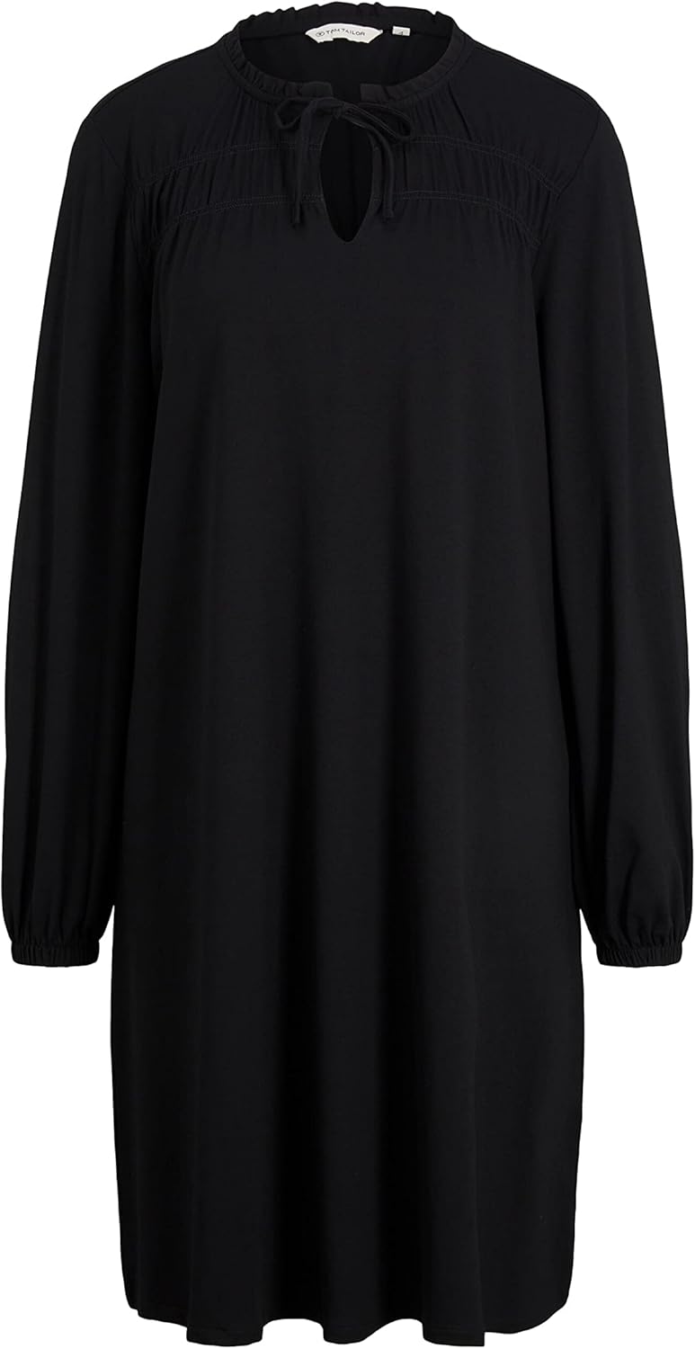 TOM TAILOR Damen Kleid mit Raffdetail 38 14482 - Deep Black, 38 14482 - Deep Black